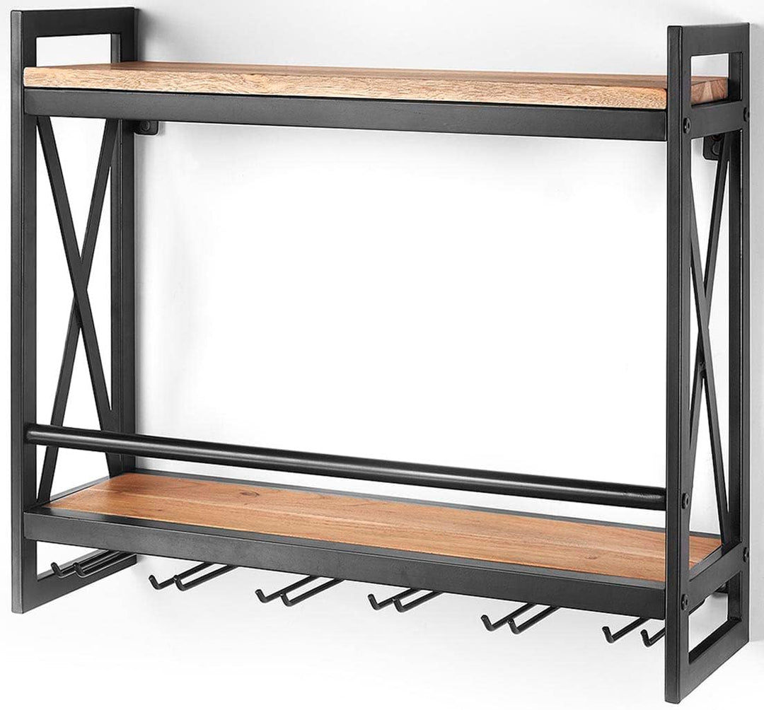 Kobolo Weinregal Wandregal - ACOLON - aus Metall und Mangoholz 60x20x54