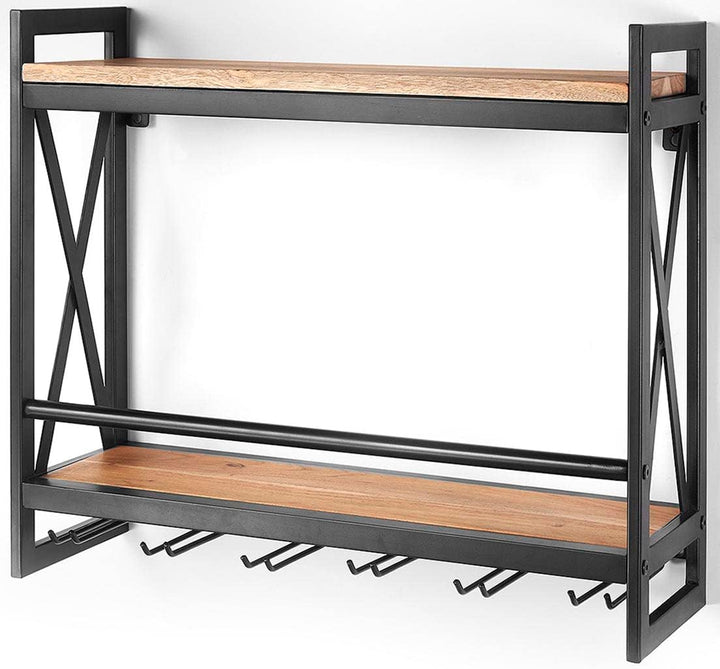 Kobolo Weinregal Wandregal - ACOLON - aus Metall und Mangoholz 60x20x54