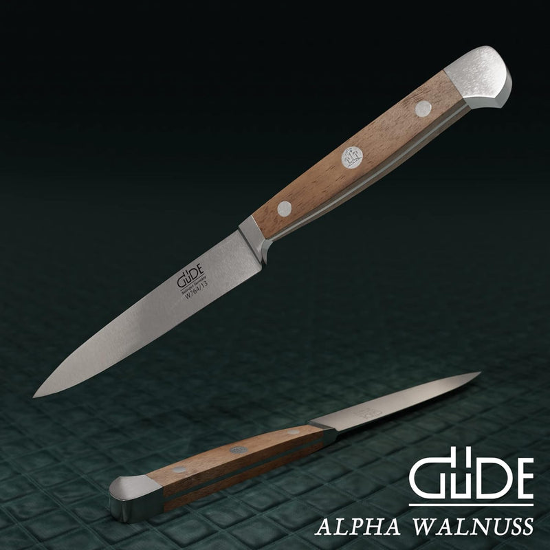 GÜDE Solingen - Spickmesser geschmiedet, 13 cm, Walnussholz, ALPHA WALNUSS, Office Messer, Doppelkro