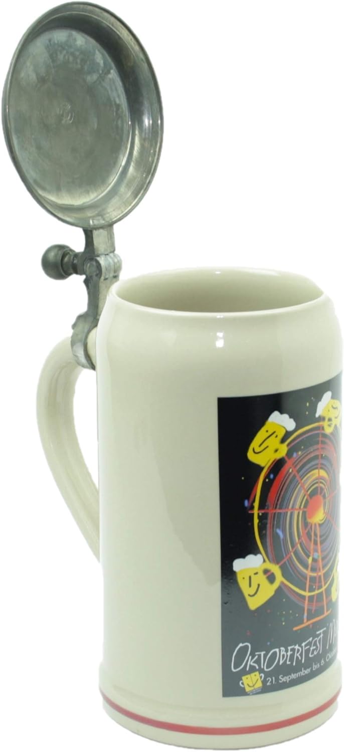 Steinfixx® - Original Oktoberfestkrug 2002 mit Zinndeckel und Zertifikat I Jahrgangskrug I Jahreskru