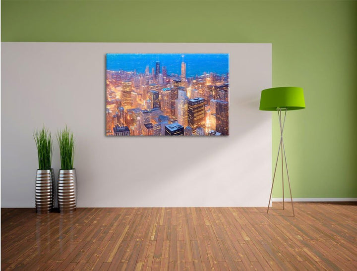 Pixxprint Luftaufnahme Chicago als Leinwandbild/Grösse: 100x70 / Wandbild/Kunstdruck/fertig bespannt