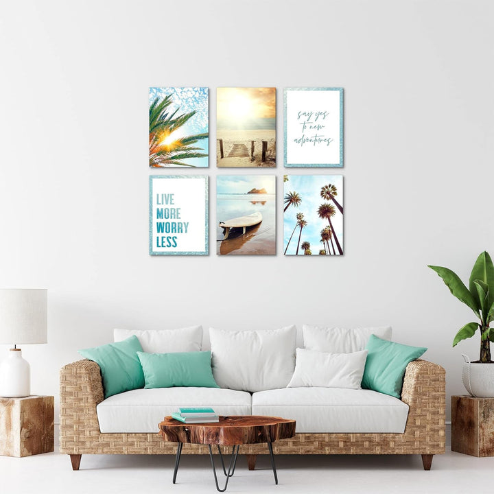 Novart Set Wandbilder - KEIN EXTRA RAMEN BENÖTIGT - Wohnzimmer Schlafzimmer - Bilder Modern Strand M