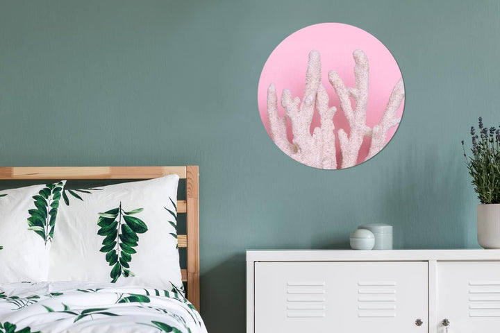 MuchoWow Wandbild Rund Wanddeko Deko Wohnzimmer Bilder 60x60 cm Koralle - Rosa - Sommer, 60x60 cm