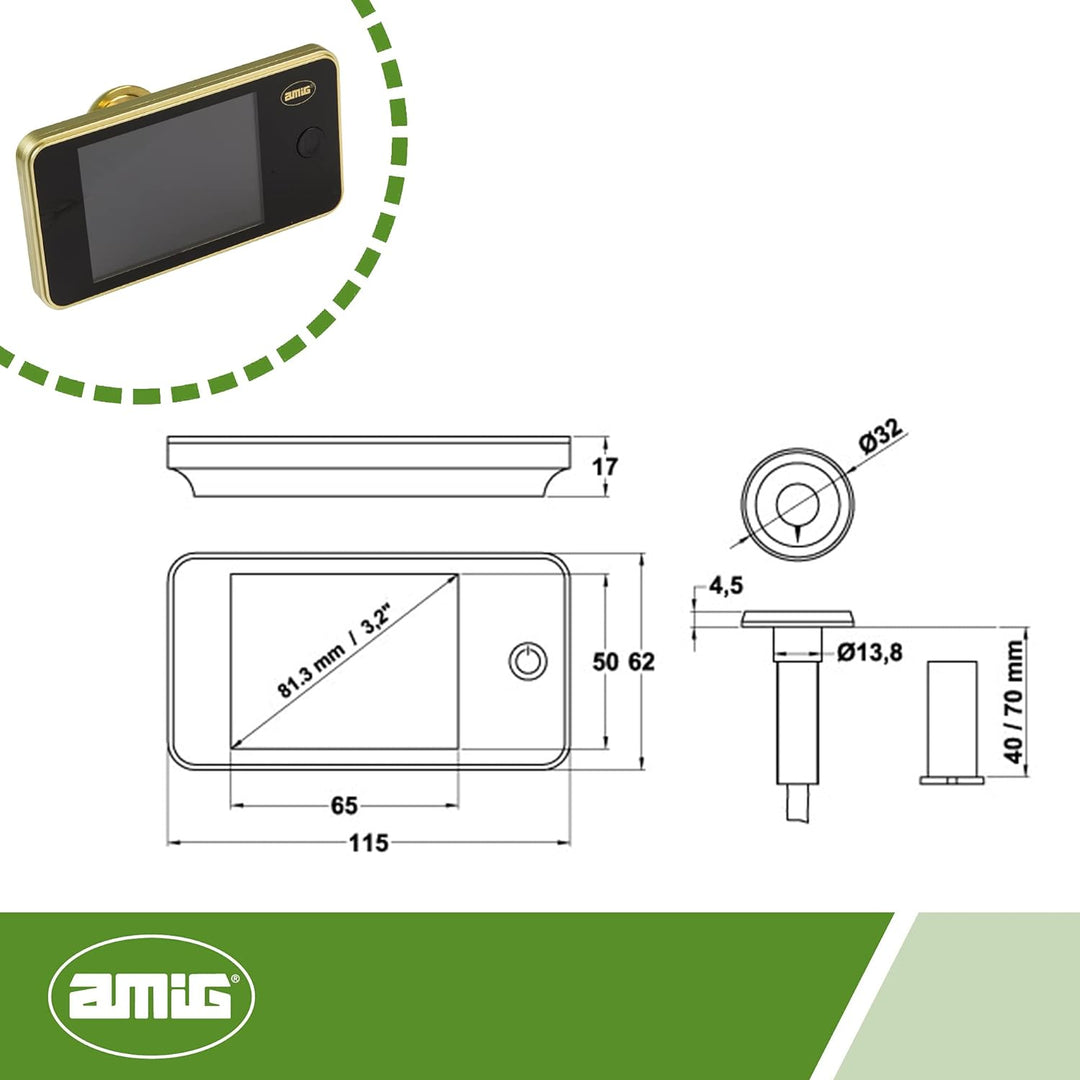 Amig - Digitaler Türspion mit 3,2'' LCD-Display DWR 3.2 HD | Video-Kamera-Spion | Einfache Installat