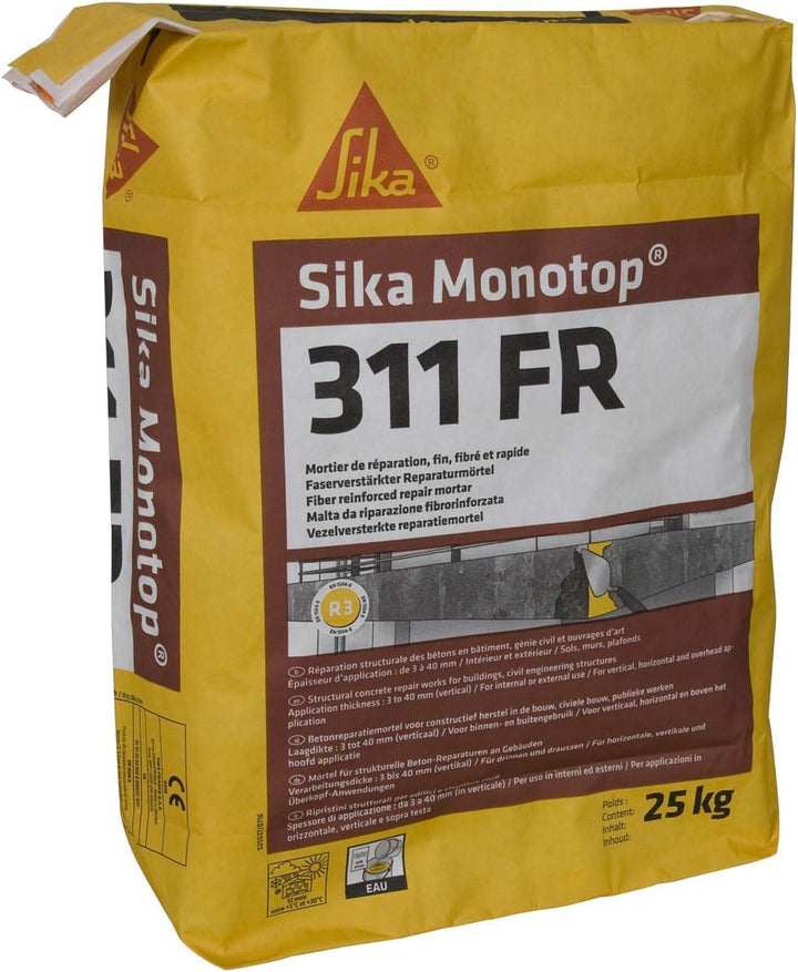 Sika 74811 Monotop 311 FR Reparaturmörtel R3, fein, fiber und schnell, grau, 25 kg