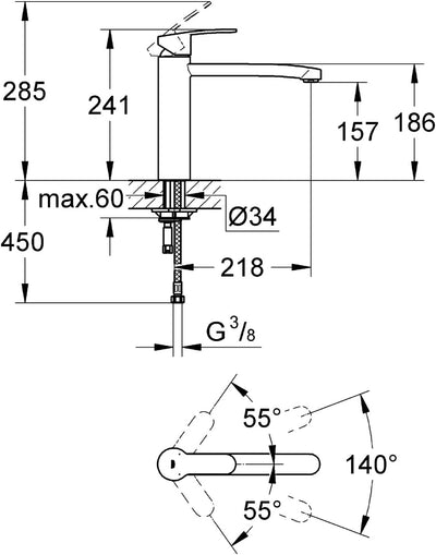 GROHE Eurostyle Cosmopolitan Küchenarmatur, mittelhoher Auslauf, Schwenkbereich 140° 31124002 Chrom