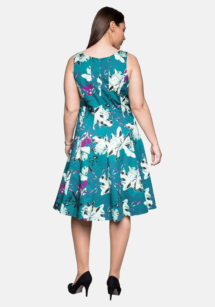 Sheego Damen Freizeitkleid mit floralem Alloverdruck smaragd, 52
