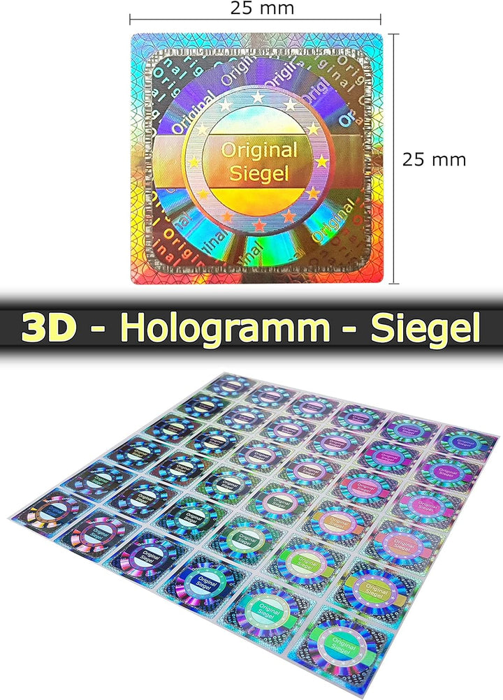 2010 Stk - 3D Hologramm Original-Siegel 25mm - Sicherheitssiegel Qualitäts-Siegel Siegeletiketten Ga