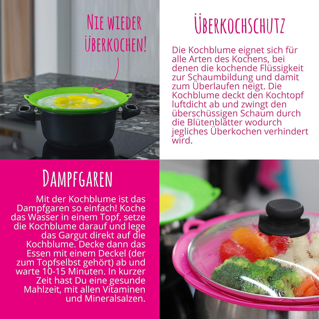 Kochblume Spar-Set für Töpfe von 14 bis 24 cm mit Microfasertuch als Set in der bunten Box | Silikon