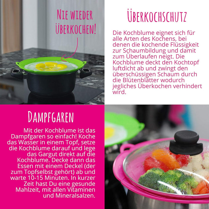 Kochblume Spar-Set für Töpfe von 14 bis 24 cm mit Microfasertuch als Set in der bunten Box | Silikon