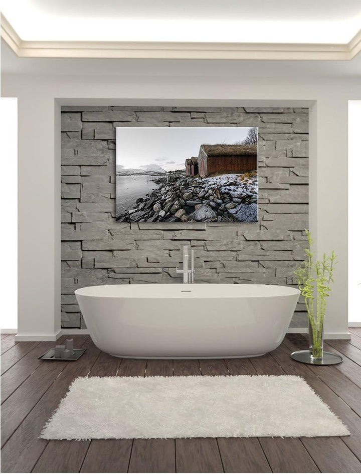 Pixxprint Küste der norwegischen See Tromso als Leinwandbild/Grösse: 100x70 / Wandbild/Kunstdruck/fe