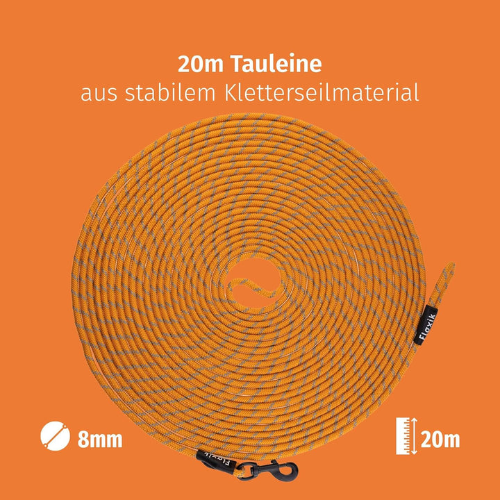 Floxik Schleppleine für Hunde | 5m, 10m, 15m, 20m orange | reflektierende Tauleine mit Abnehmbarer H