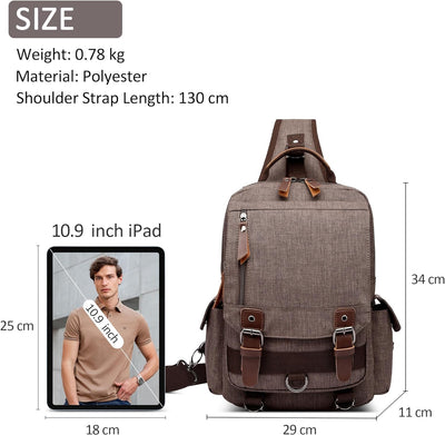 DORRISO Brusttasche Herren Mode Grosse Kapazität Schultertasche für 10,9 Zoll iPad mit Griff Mehrere