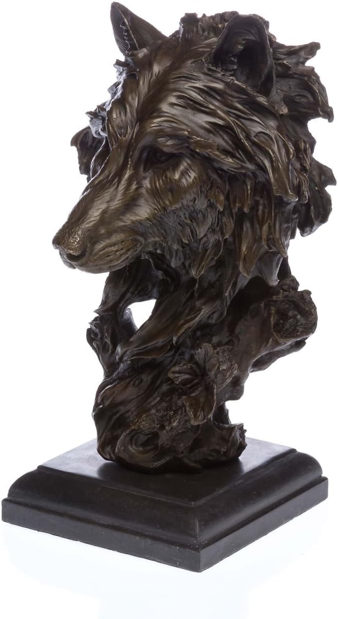 aubaho Bronzeskulptur Büste Wolf Bronze Figur Skulptur 37cm Kunst Antik-Stil