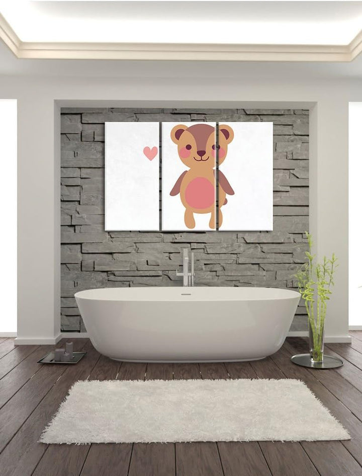 Pixxprint Niedlicher Bär weiss 3-Teiler Leinwandbild 120x80 Bild auf Leinwand