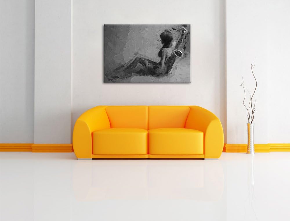 Pixxprint Attraktive Frau mit Saxophone als Leinwandbild/Grösse: 100x70 cm/Wandbild/Kunstdruck/ferti