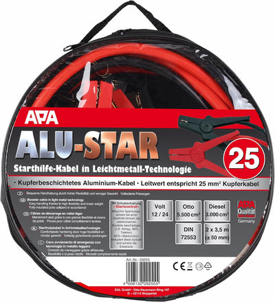 APA 29255 Starthilfekabel Auto ALU-Star, CCA-Kabel, mit Startcontrol, CCA-Kabel, für Ottomotor, für