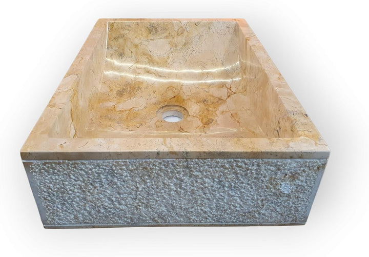 Naturstein Waschbecken beiger Marmor - 50x35 cm Aufsatz Waschschale - Heller Marmor Aufsatzwaschbeck