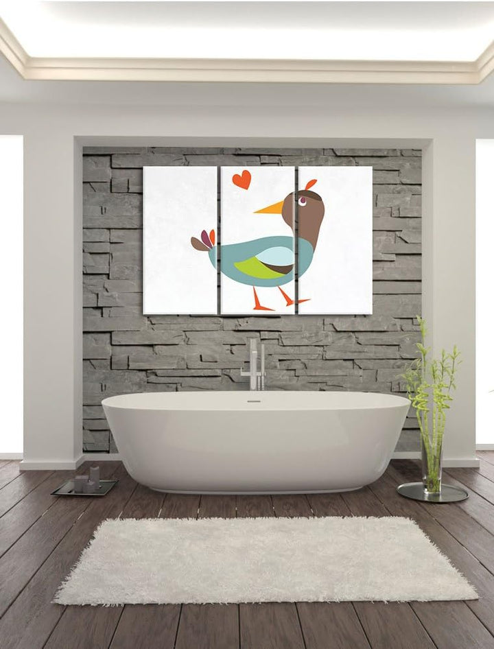 Pixxprint Niedliche Ente mit Herz als Leinwandbild/Grösse: 3 Teilig (120x80) cm/Wandbild/Kunstdruck/