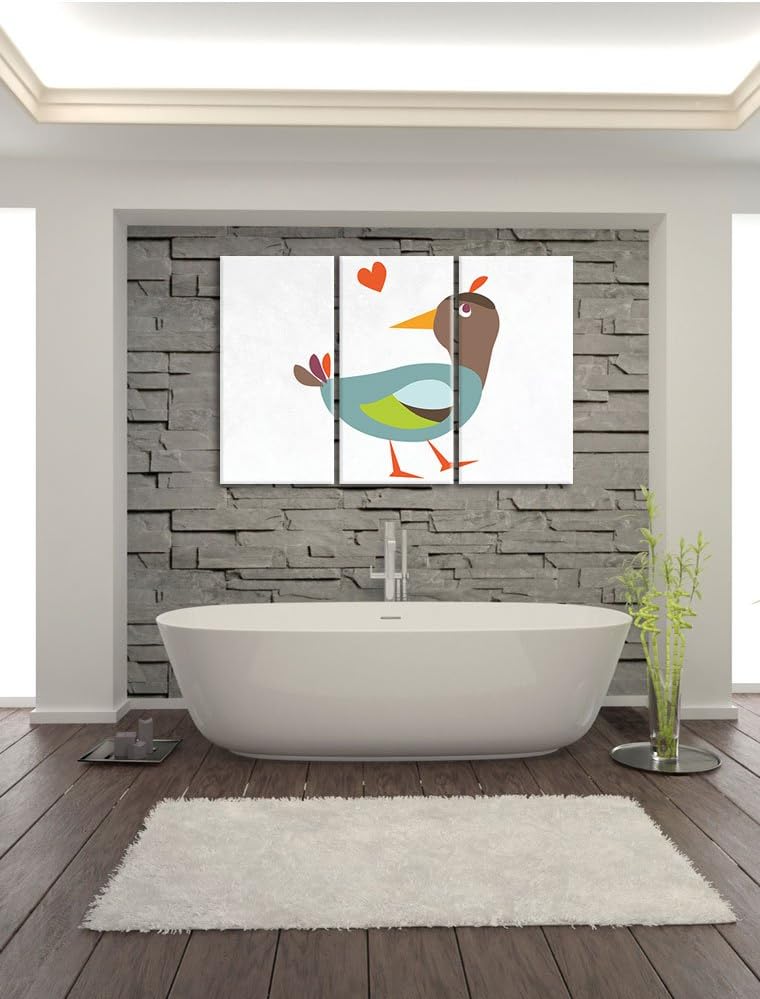 Pixxprint Niedliche Ente mit Herz als Leinwandbild/Grösse: 3 Teilig (120x80) cm/Wandbild/Kunstdruck/