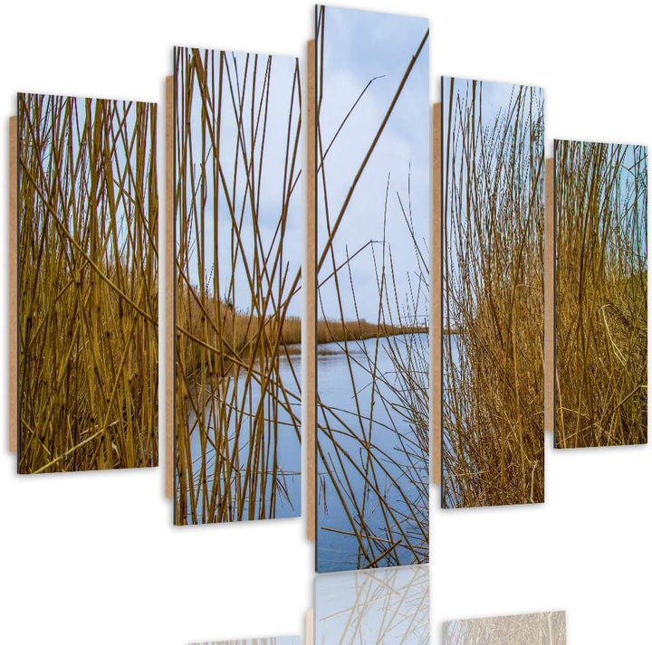 Feeby Deco Bild 5 Teilig Natur Wanddekoration Kalmus See Wasser Himmel braun 150x100 cm Deco panel 1