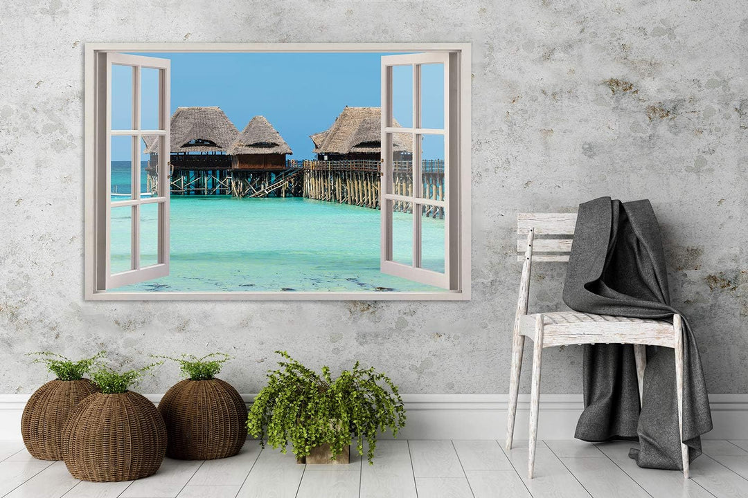 Feeby Viles - Leinwand Bilder - Fensterblick Natur- 90x60 cm- Deko Wohnzimmer - Wandbilder Schlafzim