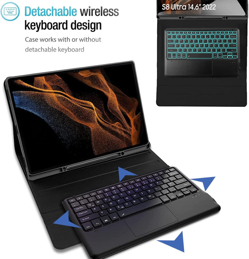 Wineecy Beleuchtete Tastatur Hülle mit Touchpad für Samsung Galaxy Tab S8 Ultra 14.6 Zoll 2022 (SM-X