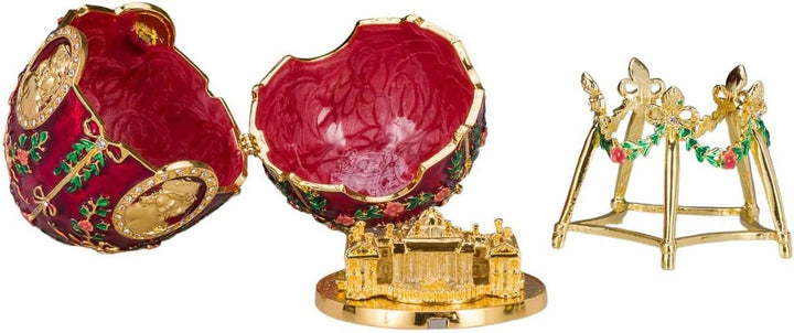 danila-souvenirs Fabergé-Stil Ei/Schmuckkästchen Alexanderpalast 14 cm rot