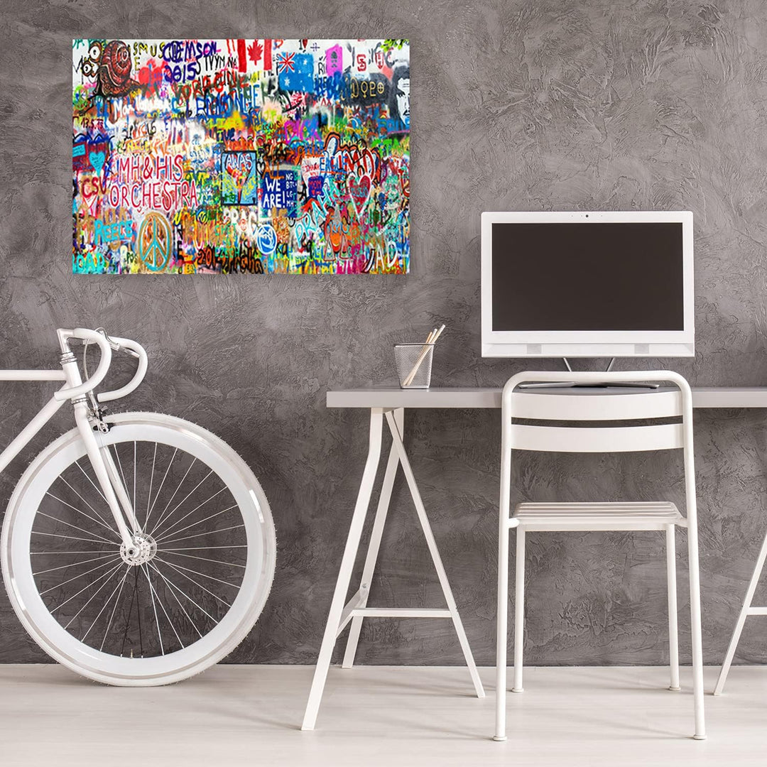 Feeby Vlies Leinwandbild Graffiti-Wandinschriften 120x80 cm Druckbild Wandbild Wanddekoration Deko W