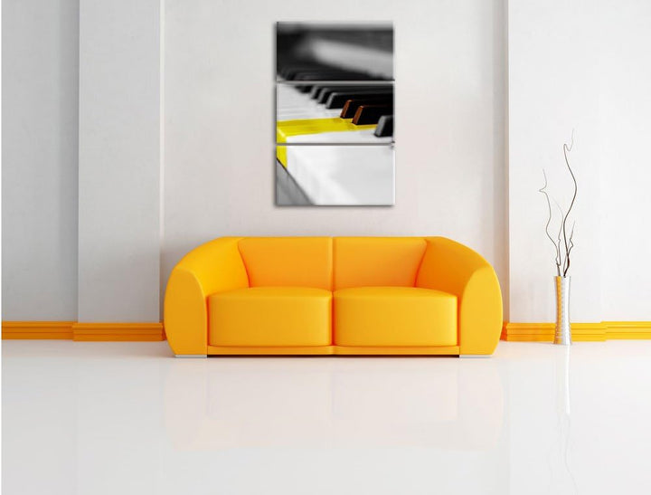 Pixxprint schönes Klavier mit gelben Tasten schwarz/weiss 3-Teiler Leinwandbild 120x80 Bild auf Lein