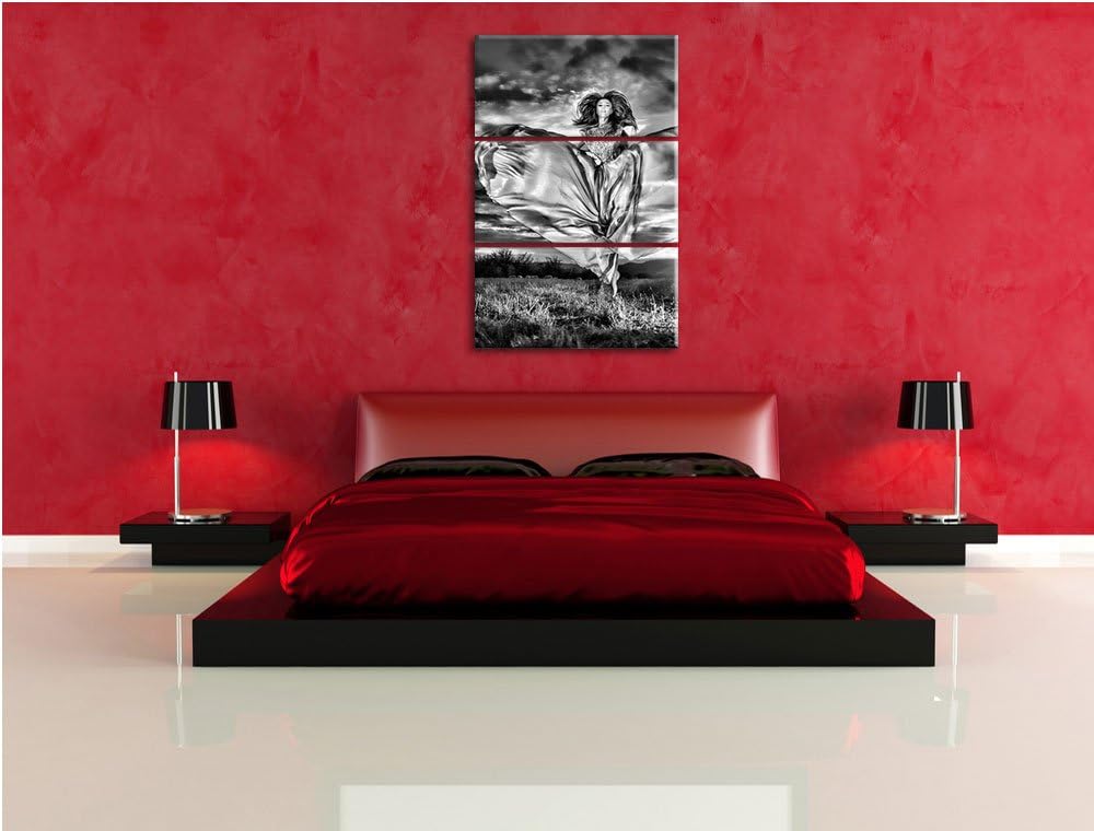 Pixxprint Frau mit Kleid bei Sonnenuntergang als Leinwandbild/Grösse: 3 Teilig (120x80) cm/Wandbild/