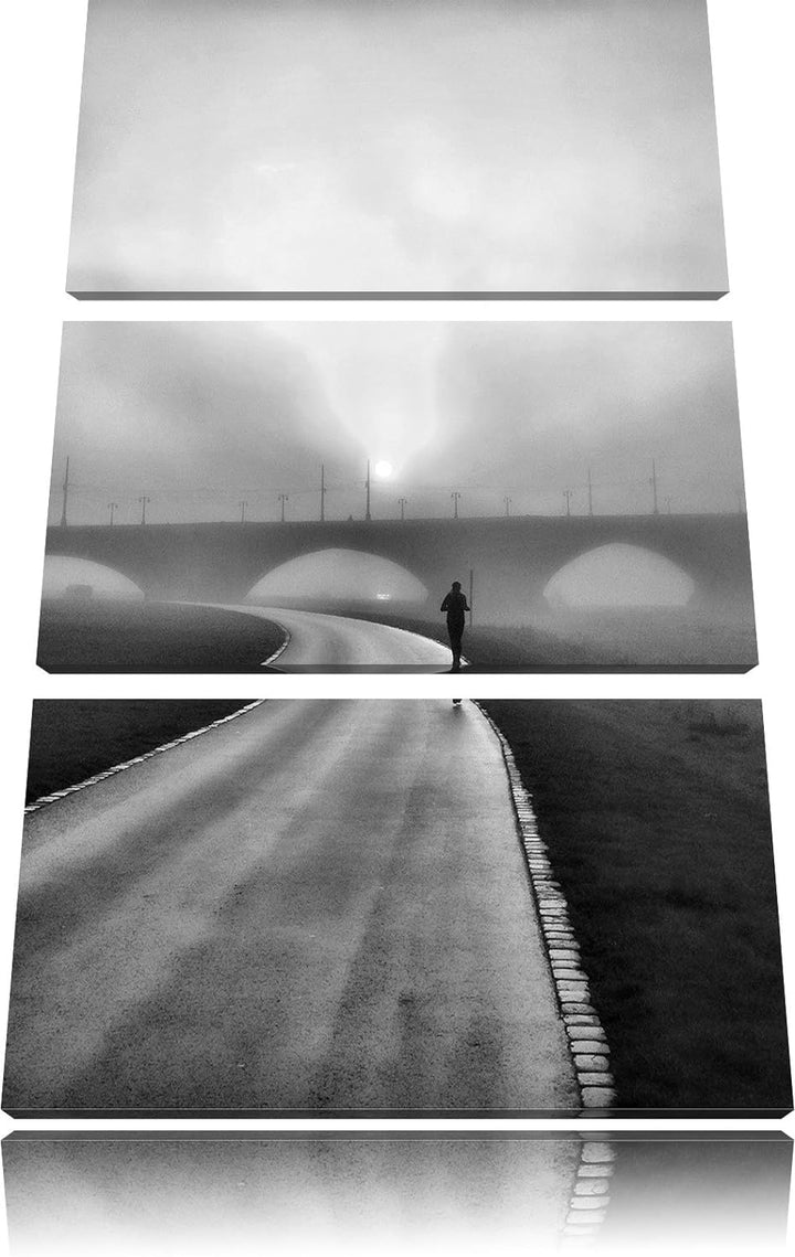 Pixxprint Läufer im Morgengrauen als Leinwandbild/Grösse: 3 Teilig (120x80) / Wandbild/Kunstdruck/fe