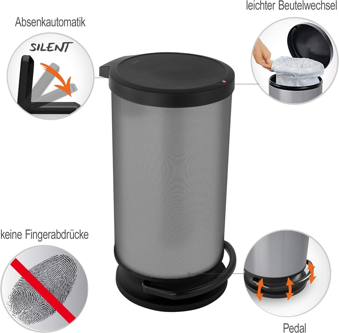 Rotho Paso Mülleimer 30l mit Deckel, Kunststoff (PP), carbon, 30l Carbon Metallic 30 Liter, Carbon M
