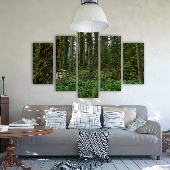 Feeby Wanddeko XXL Natur Leinwandbild 5 Teilig Wald Landschaft Bäume grün 100x70 cm Leinwandbild 100