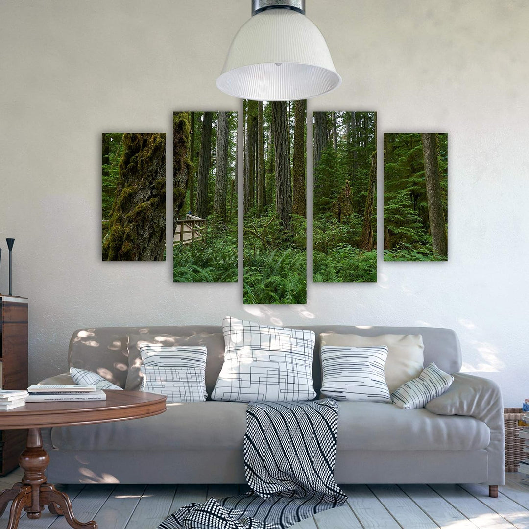 Feeby Wandbild XXL 5 Teilig Natur Leinwandbild Wald Landschaft Bäume grün 300x140 cm Leinwandbild 30