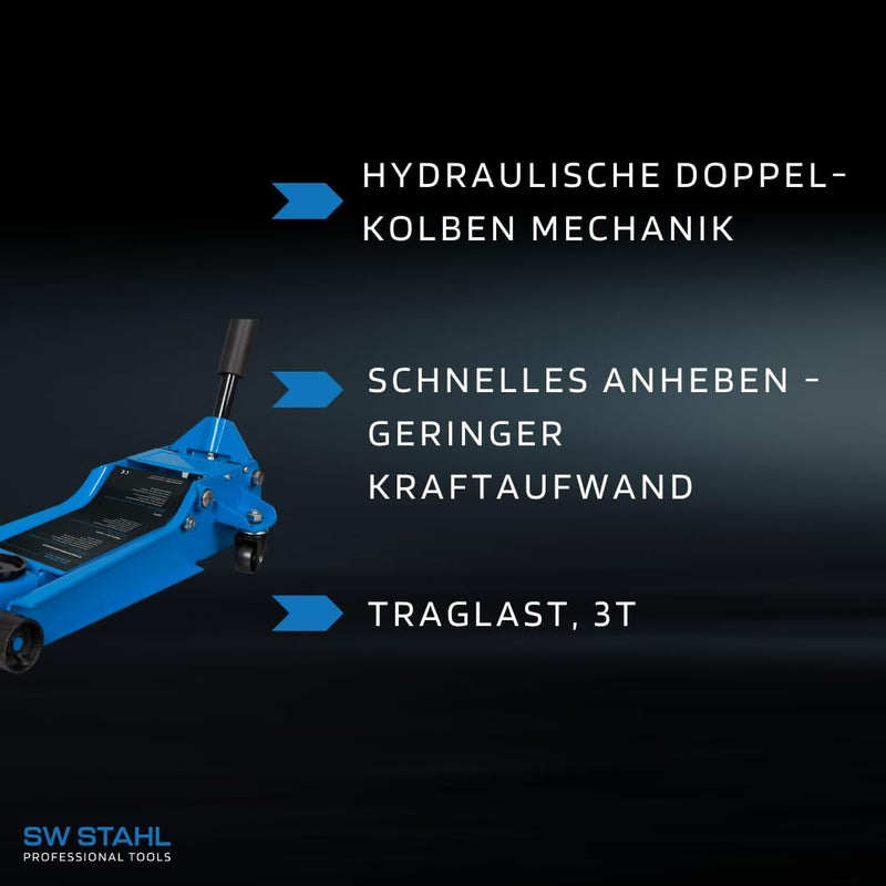 SW-Stahl 20741L Rangierwagenheber 3 t I Hydraulische Doppel Kolben Mechanik I Hubhöhe 95-535 mm I An