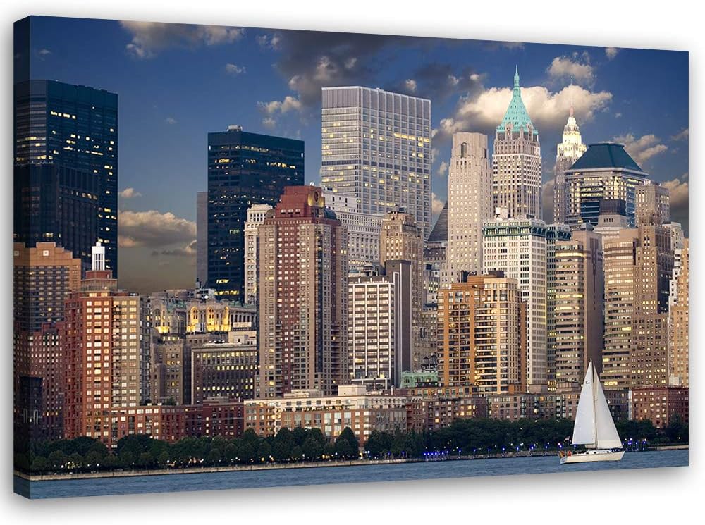 Feeby Bild auf Leinwand Architektur Kunstdruck modern Manhattan Braun 80x60 cm Leinwandbild 80x60 cm