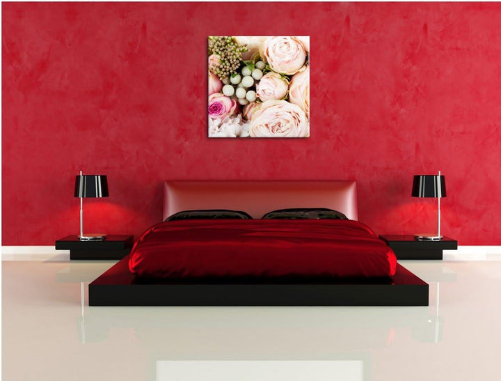 Pixxprint Rosa Rosen, Format: 70x70 auf Leinwand, XXL riesige Bilder fertig gerahmt mit Keilrahmen,