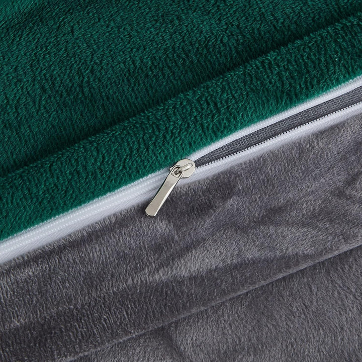 Plüsch Bettwäsche 200x220 Winter Dunkelgrün Grün Grau Flauschige Bettbezug Set Fleece Flanell Winter