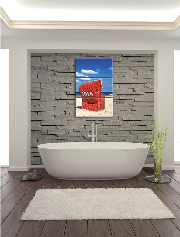 Pixxprint Strandkorb an der Nordsee als Leinwandbild | Grösse: 3 Teilig (120x80) | Wandbild| Kunstdr