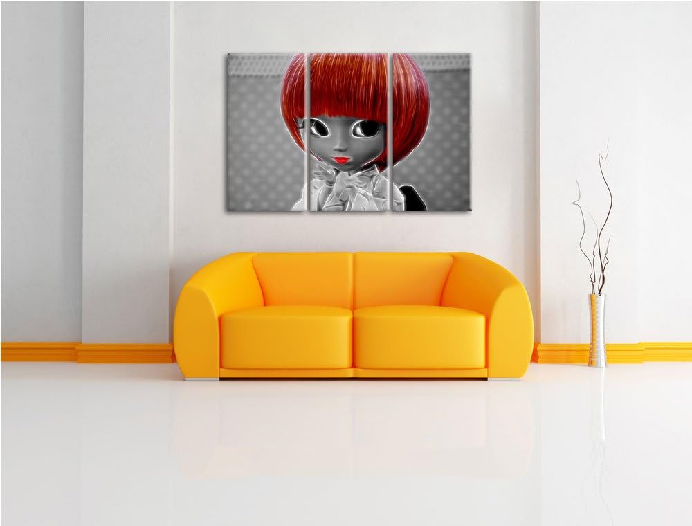 hübsche Puppe im traditionellen Kimono schwarz/weiss Spezial 3-Teiler Leinwandbild 120x80 Bild auf L