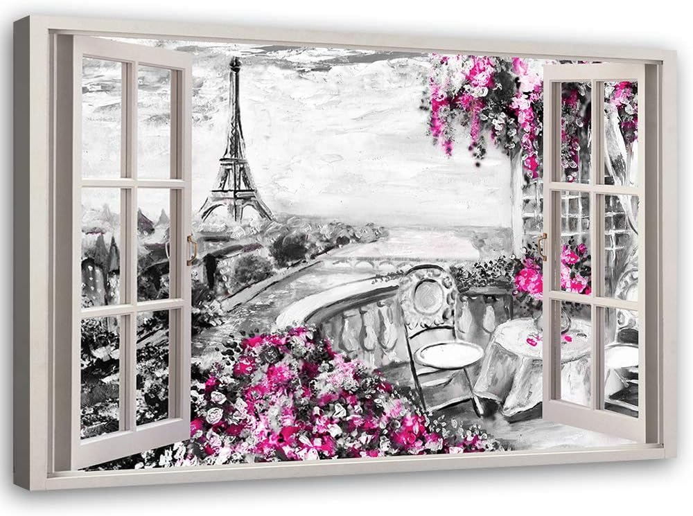 Feeby Wandbild Paris Druckbild Leinwandbild 3D Illusion Rosa 90x60 cm Leinwandbild 90x60 cm Rosa_c,