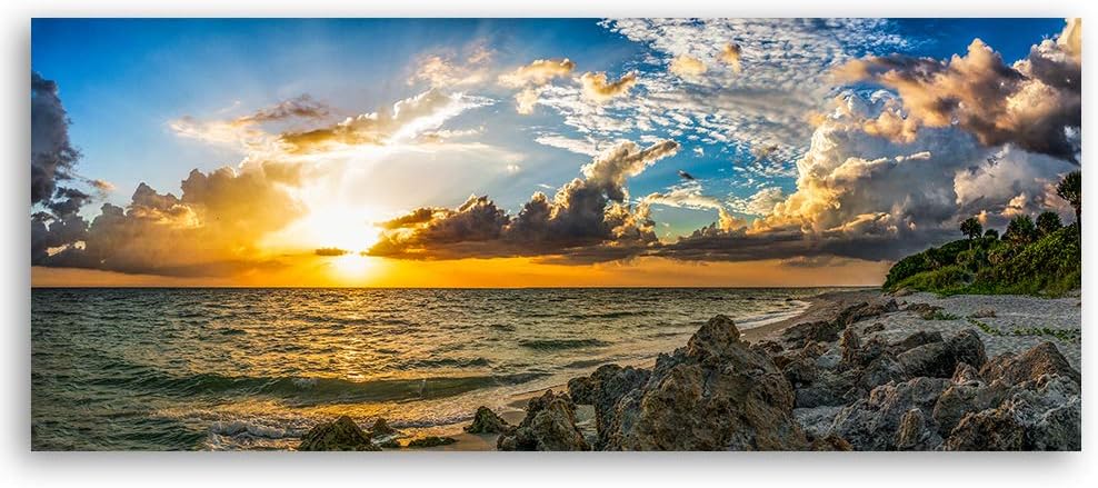 Feeby Wandbild Sonnenuntergang Druckbild Leinwandbild Natur Blau 120x40 cm Leinwandbild 120x40 cm Bl