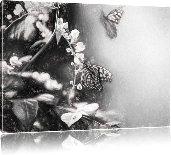 Pixxprint Schmetterlinge auf Blumen als Leinwandbild/Grösse: 100x70 cm/Wandbild/Kunstdruck/fertig be
