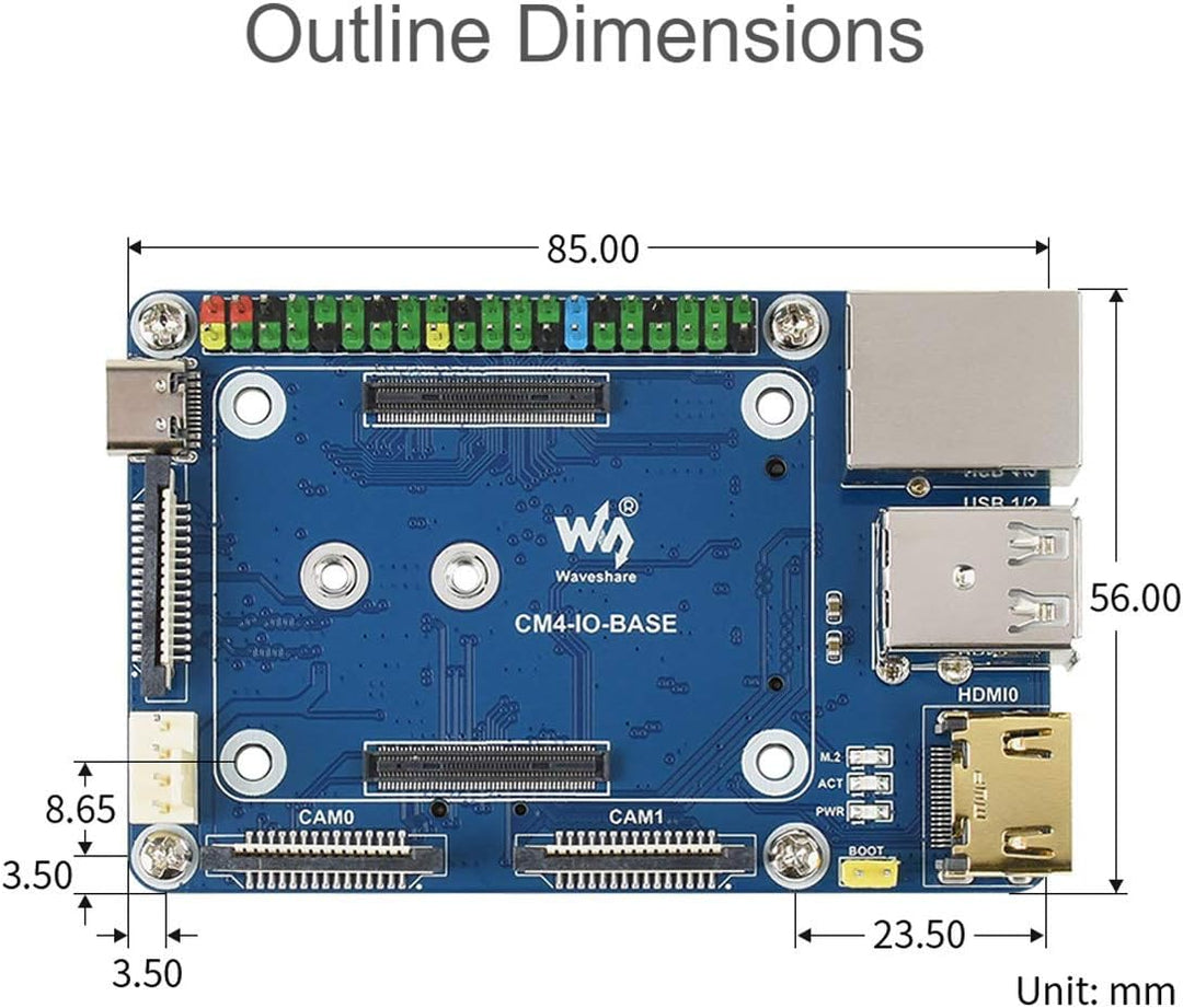 Waveshare Basisplatine für Raspberry Pi Compute Module 4 mit Standard CM4 Buchse und Raspberry Pi 40