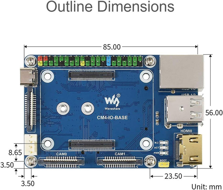 Waveshare Basisplatine für Raspberry Pi Compute Module 4 mit Standard CM4 Buchse und Raspberry Pi 40