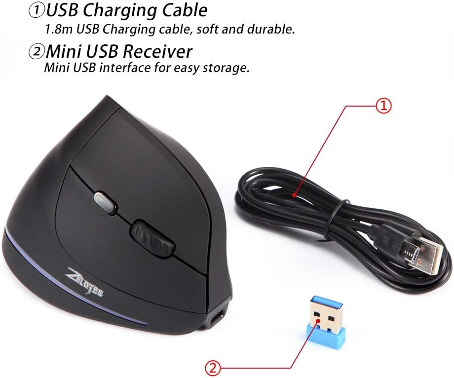 zelotes F35 Vertikale Maus, kabellos, Rechtshänder, 2,4 GHz, kabellos, ergonomisch, wiederaufladbar,