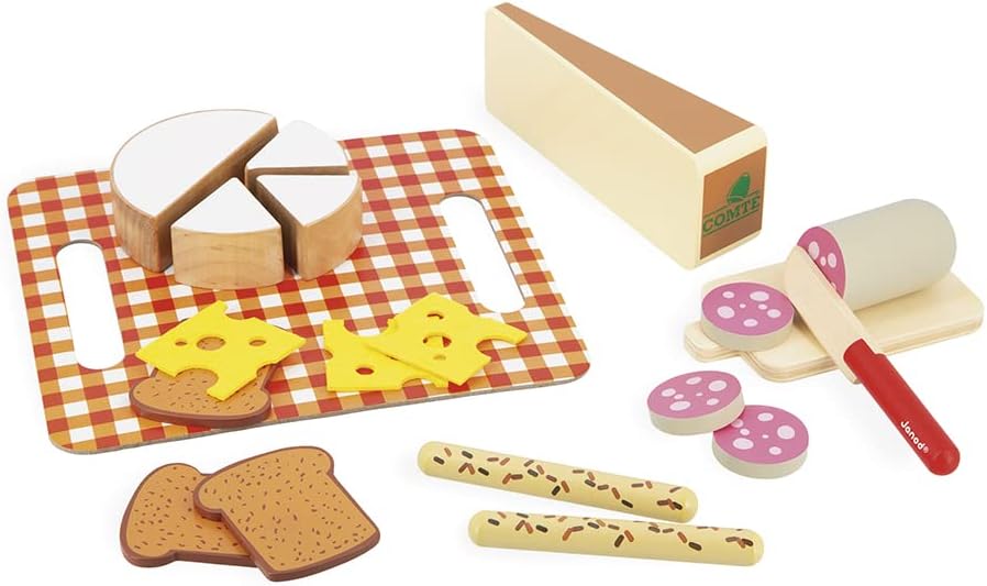 Janod - Meine Erste Brotzeit - Rollenspielzeug Küche und Essgeschirr - 20 Elemente aus Holz, Pappe u
