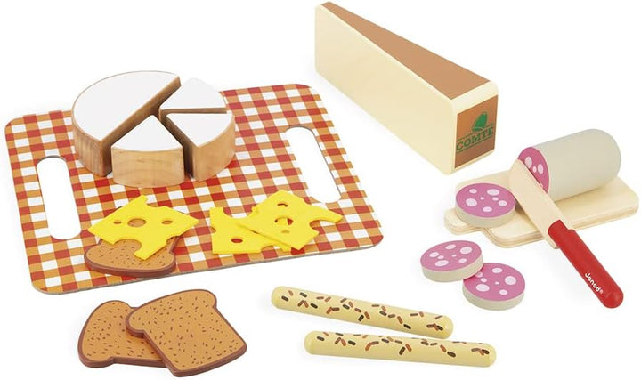 Janod - Meine Erste Brotzeit - Rollenspielzeug Küche und Essgeschirr - 20 Elemente aus Holz, Pappe u