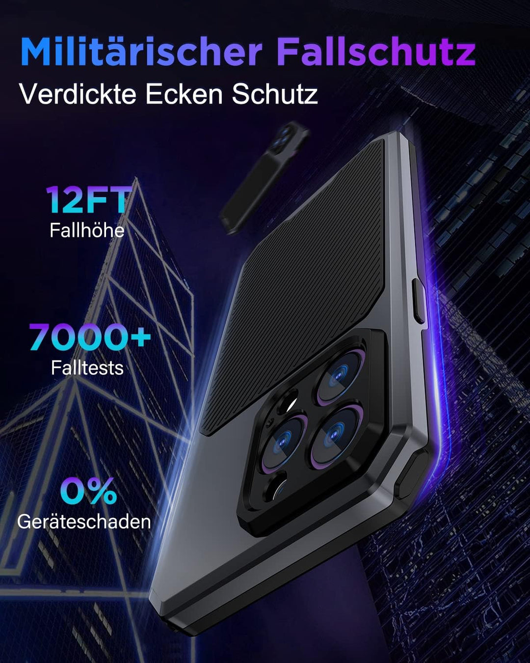 WIFORT Magnetisch Metall Hülle für iPhone 14 Pro Max mit 2 Stück Schutzglas, Militärnorm Stossfest H